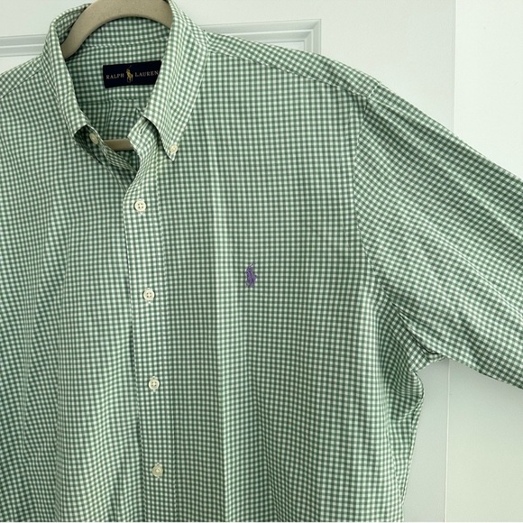 Ralph Lauren Oversized Green & White Checkered Gingham Oxford Shirt Purple Polo - Picture 16 of 16